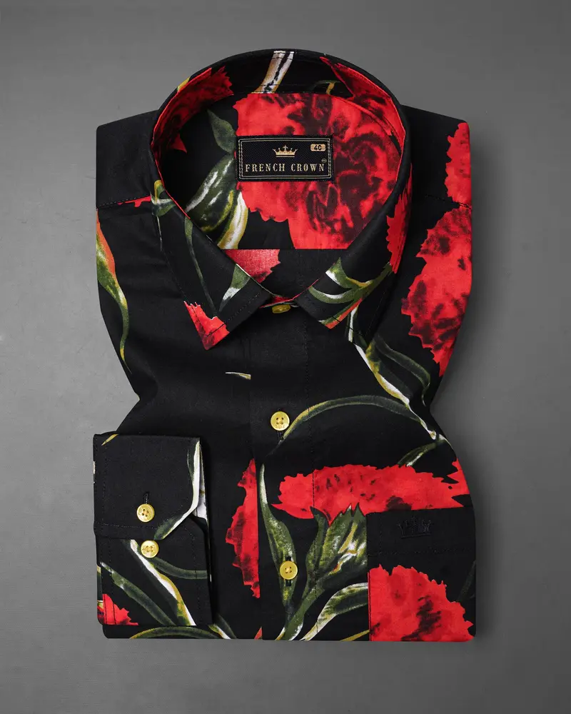 Jade Black With Flush Mahogany Floral Printed Premium Cotton Shirt 4