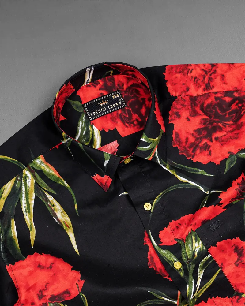 Jade Black With Flush Mahogany Floral Printed Premium Cotton Shirt 5