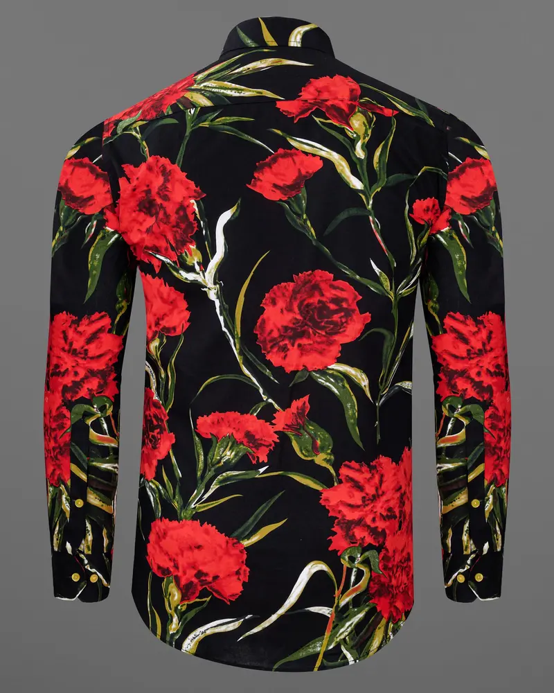 Jade Black With Flush Mahogany Floral Printed Premium Cotton Shirt 6