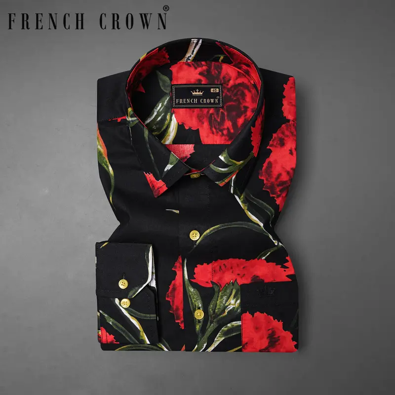Jade Black With Flush Mahogany Floral Printed Premium Cotton Shirt 7