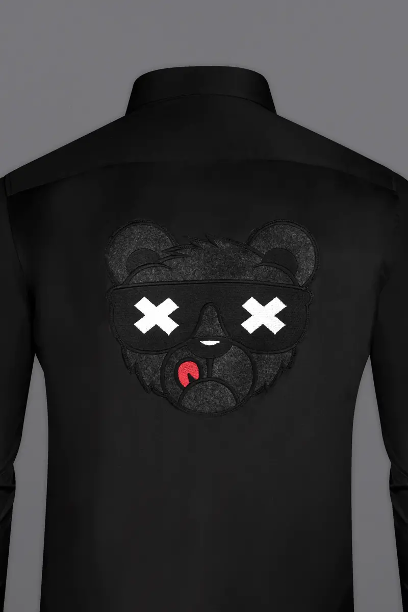 Jade Black With Funky Teddy Patch Work Premium Cotton Designer Shirt 1