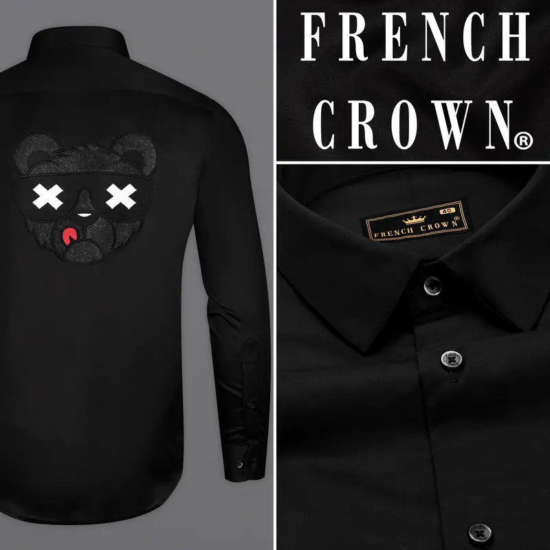 Jade Black With Funky Teddy Patch Work Premium Cotton Designer Shirt 10