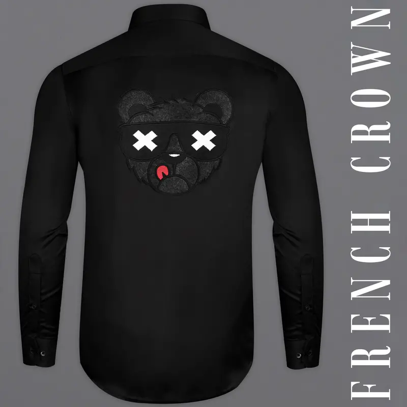 Jade Black With Funky Teddy Patch Work Premium Cotton Designer Shirt 7
