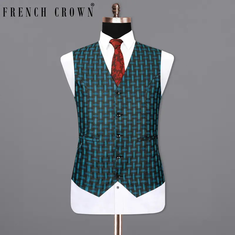 Jade Black With Glacier Blue Plaid Waistcoat 1