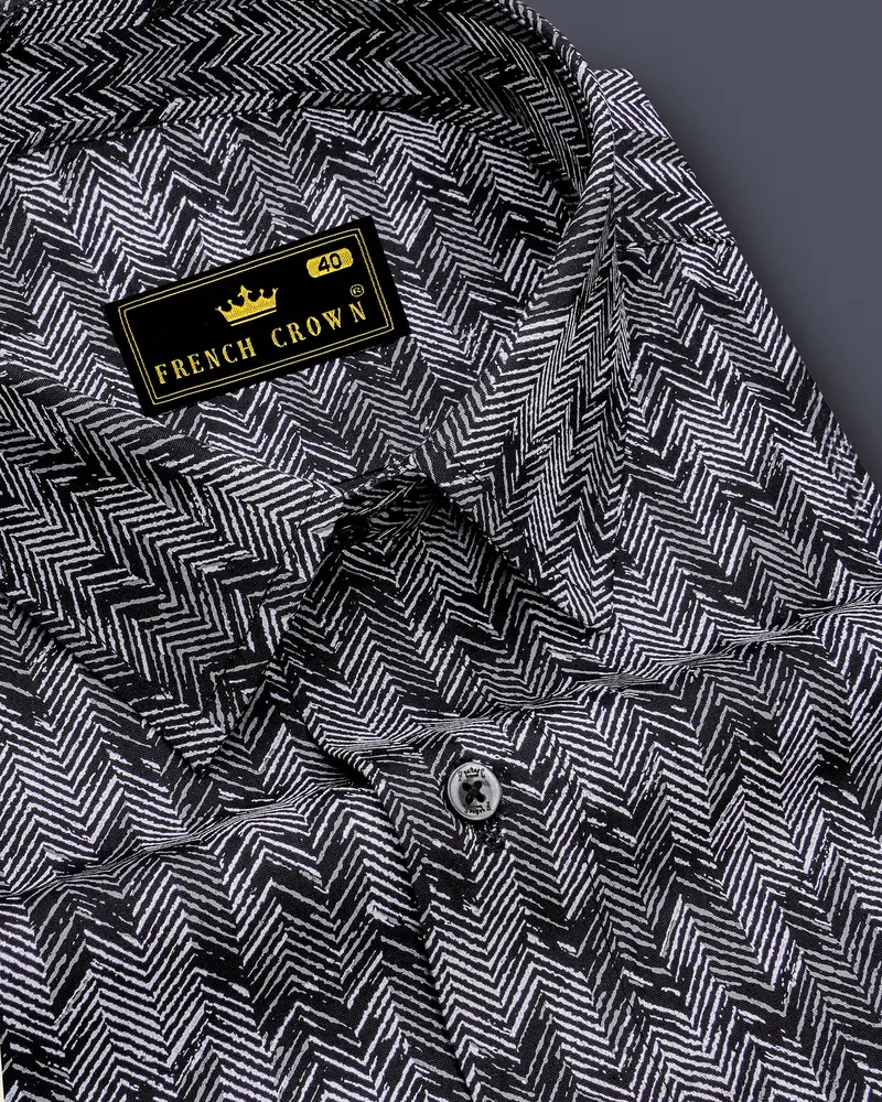 Jade Black With Gravel Gray Sanganeri Block Printed Royal Oxford Shirt 1