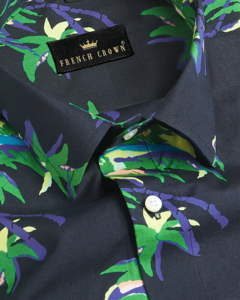 Jade Black With Green Coconut Tree Printed Premium Cotton Shirt 1
