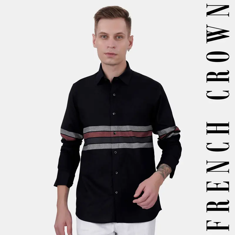 Jade Black With Gunsmoke Gray And Ferra Brown Striped Royal Oxford Shirt 1