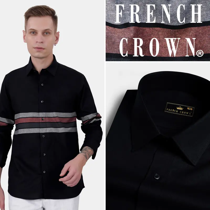 Jade Black With Gunsmoke Gray And Ferra Brown Striped Royal Oxford Shirt 11