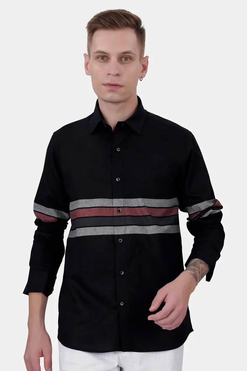 Jade Black With Gunsmoke Gray And Ferra Brown Striped Royal Oxford Shirt 2