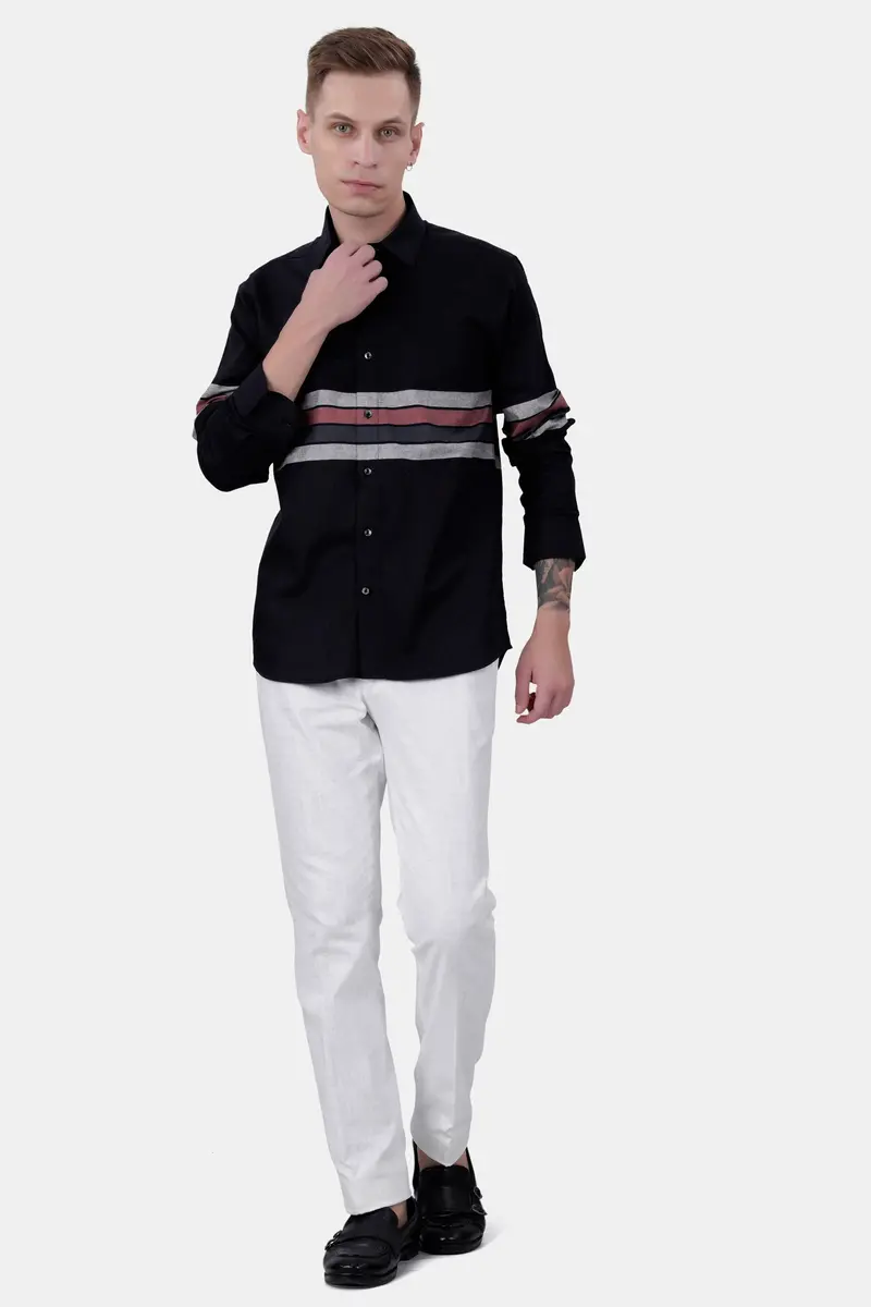 Jade Black With Gunsmoke Gray And Ferra Brown Striped Royal Oxford Shirt 7