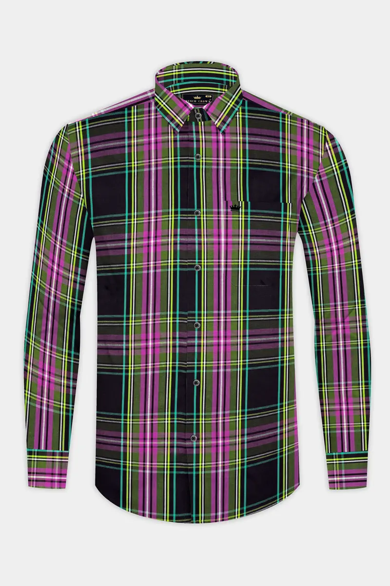 Jade Black With Hibiscus Pink Plaid Premium Cotton Shirt 4