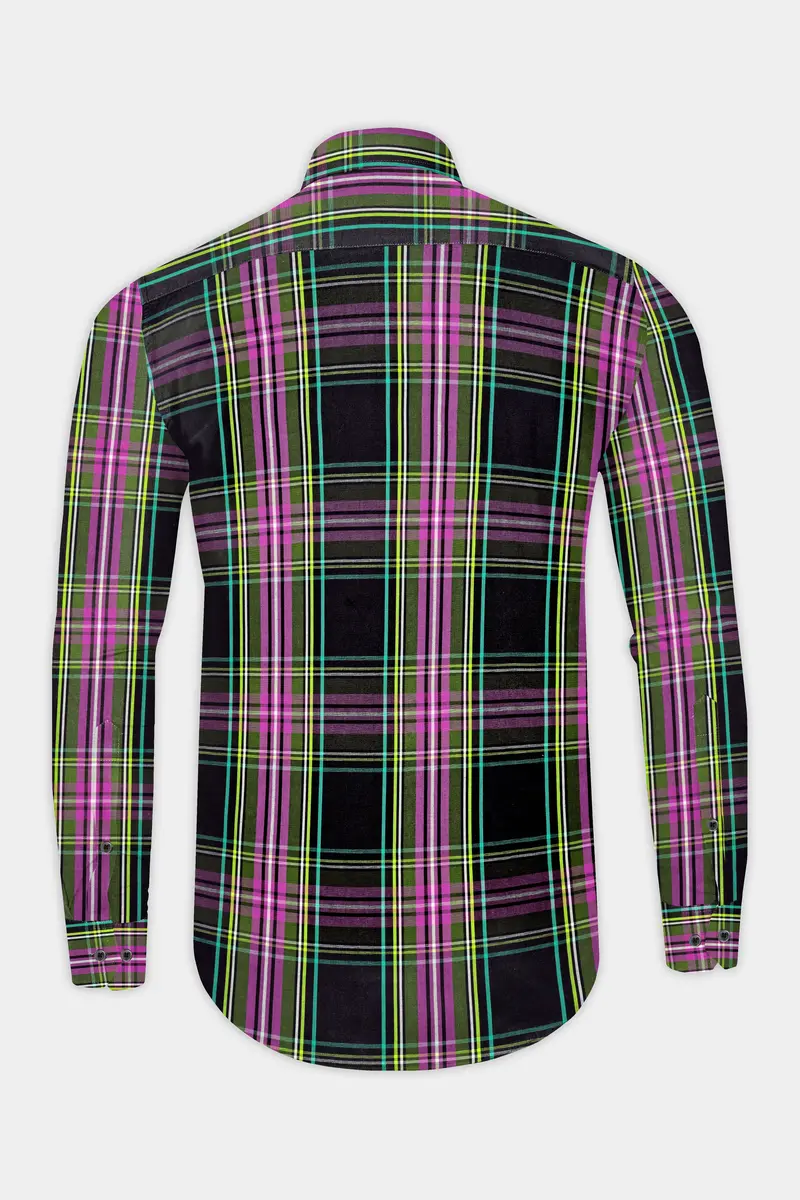 Jade Black With Hibiscus Pink Plaid Premium Cotton Shirt 5