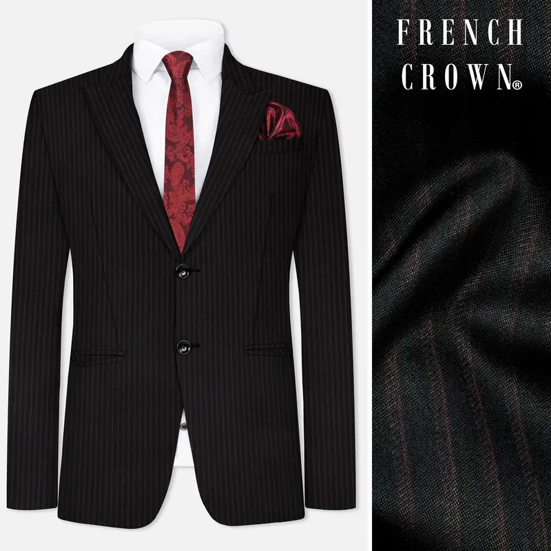 Jade Black With Iridium Maroon Striped Wool Blend Blazer 1