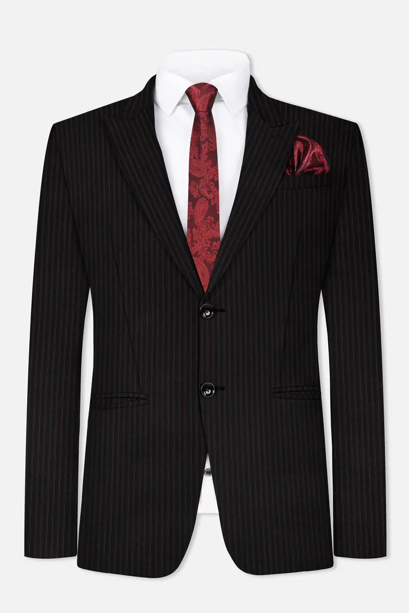 Jade Black With Iridium Maroon Striped Wool Blend Blazer 2