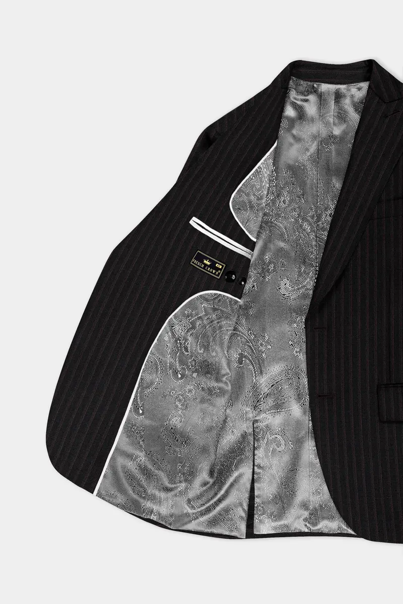Jade Black With Iridium Maroon Striped Wool Blend Blazer 5