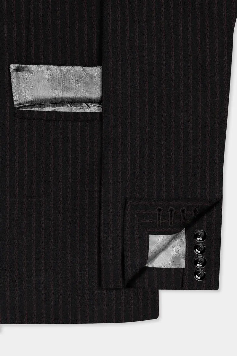 Jade Black With Iridium Maroon Striped Wool Blend Blazer 6