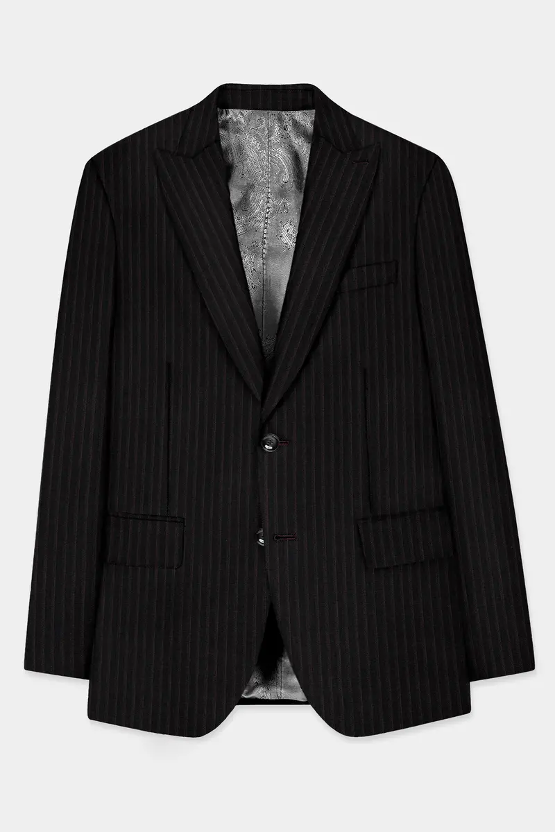 Jade Black With Iridium Maroon Striped Wool Blend Blazer 7