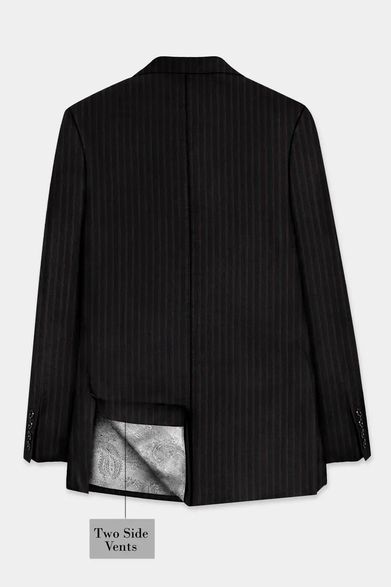Jade Black With Iridium Maroon Striped Wool Blend Blazer 8