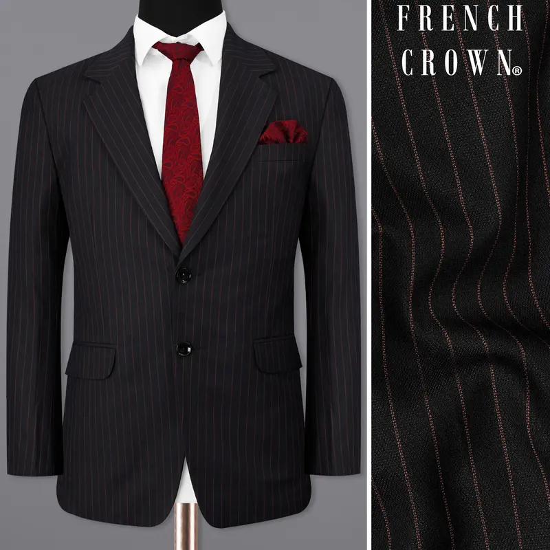 Jade Black With Light Taupe Brown Striped Single-Breasted Blazer 1