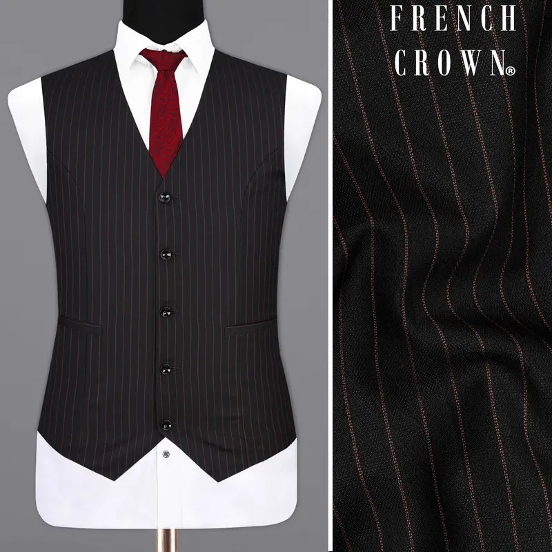 Jade Black With Light Taupe Brown Striped Waistcoat 1
