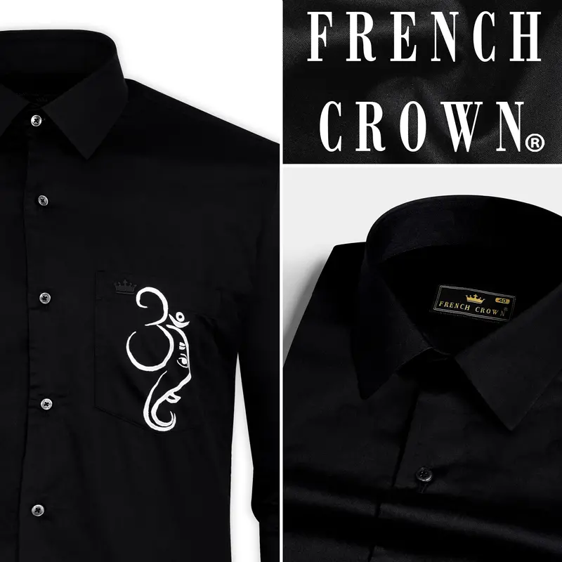 Jade Black With Om And Lord Ganesh Hand Painted Subtle Sheen Super Soft Premium Cotton Designer Shirt 1