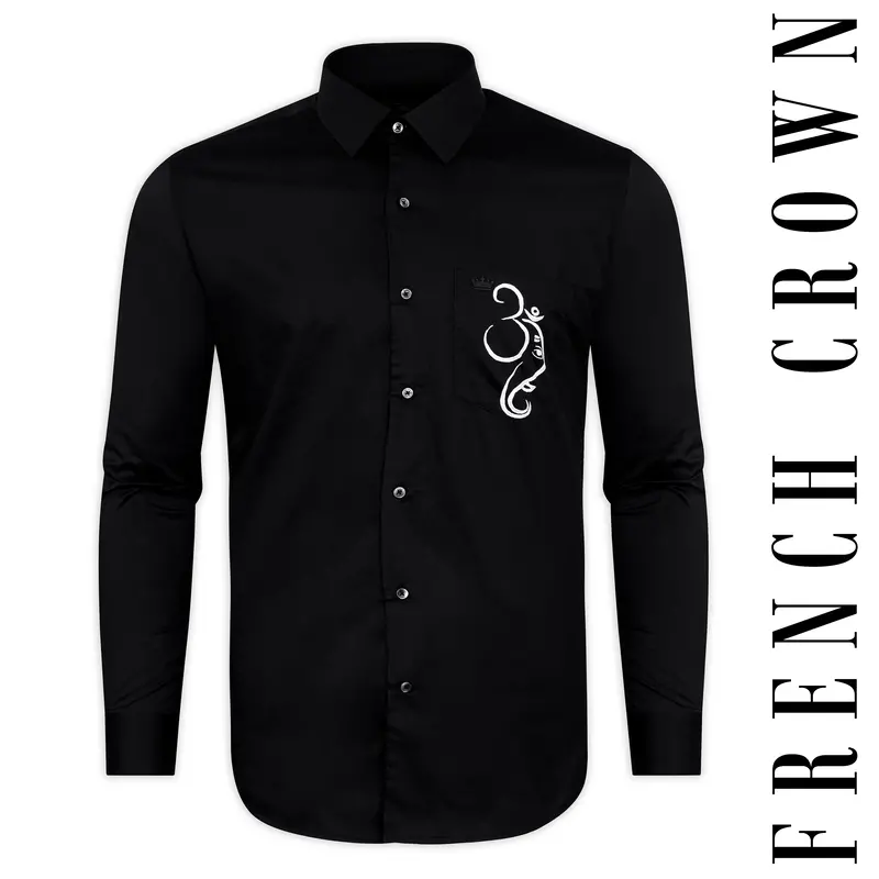 Jade Black With Om And Lord Ganesh Hand Painted Subtle Sheen Super Soft Premium Cotton Designer Shirt 10