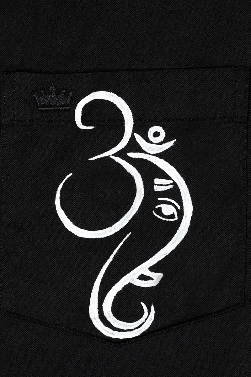 Jade Black With Om And Lord Ganesh Hand Painted Subtle Sheen Super Soft Premium Cotton Designer Shirt 3