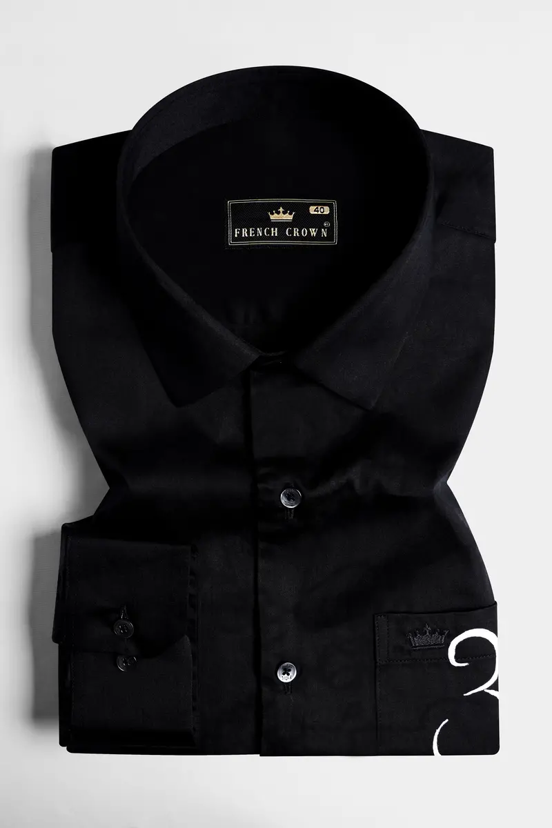 Jade Black With Om And Lord Ganesh Hand Painted Subtle Sheen Super Soft Premium Cotton Designer Shirt 6