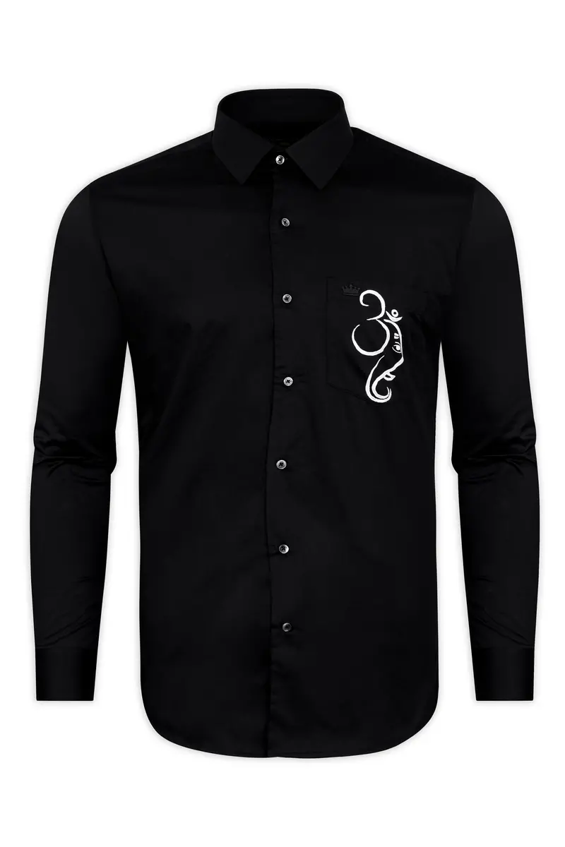 Jade Black With Om And Lord Ganesh Hand Painted Subtle Sheen Super Soft Premium Cotton Designer Shirt 8