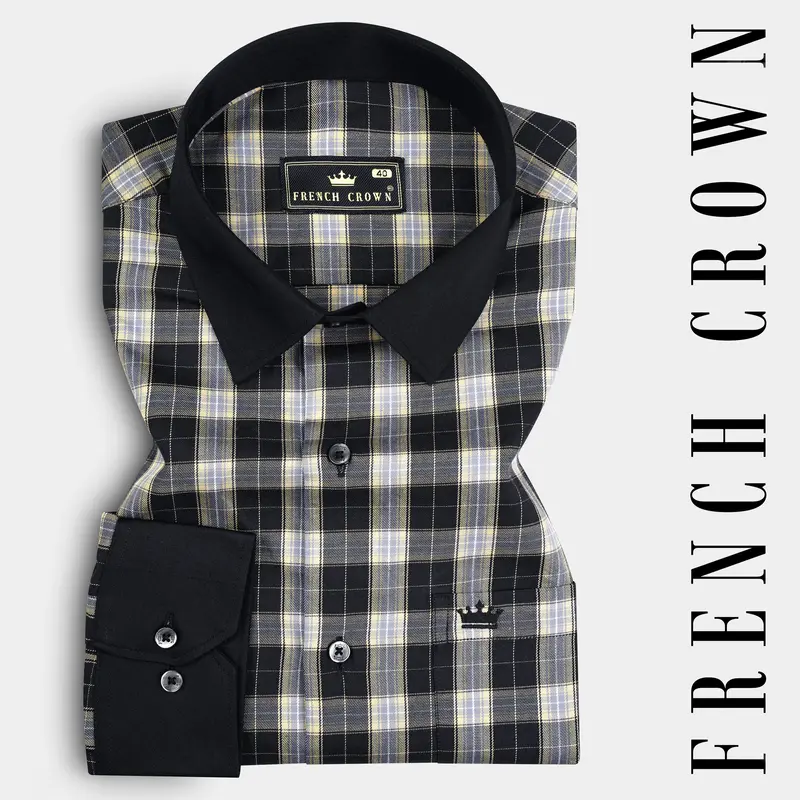 Jade Black With Raven Gray Plaid Twill Cotton Shirt 1