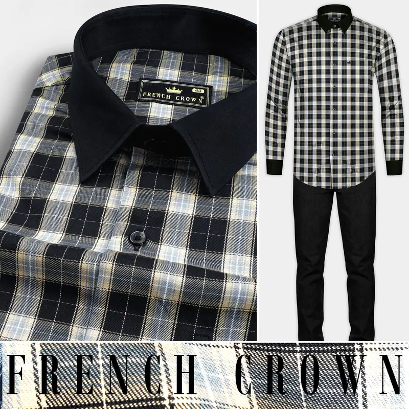 Jade Black With Raven Gray Plaid Twill Cotton Shirt 10