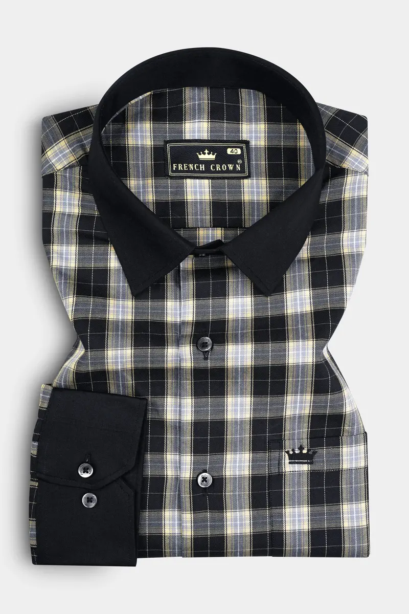 Jade Black With Raven Gray Plaid Twill Cotton Shirt 2
