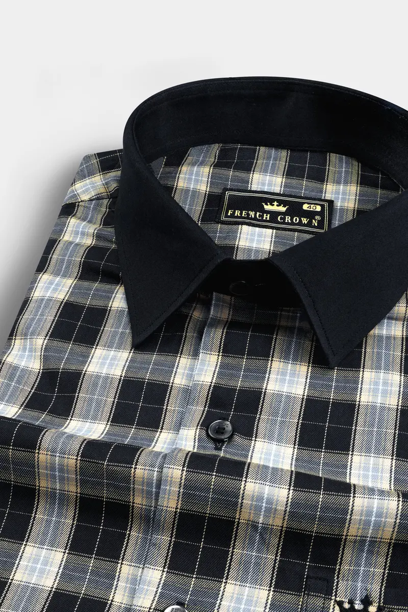 Jade Black With Raven Gray Plaid Twill Cotton Shirt 4