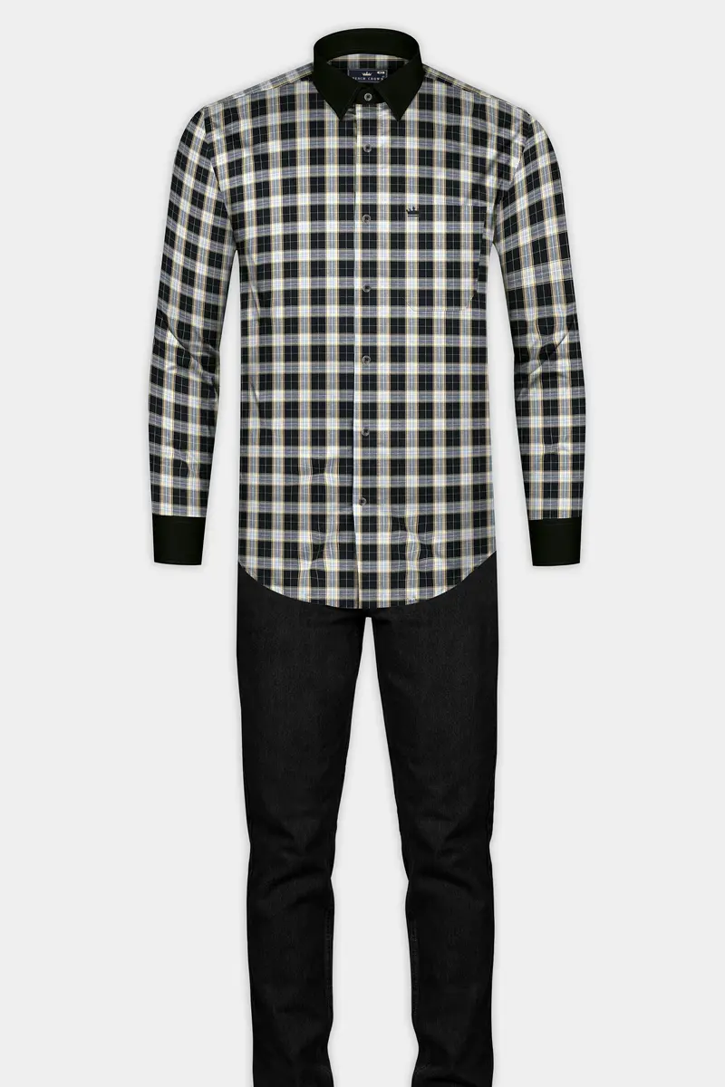 Jade Black With Raven Gray Plaid Twill Cotton Shirt 7