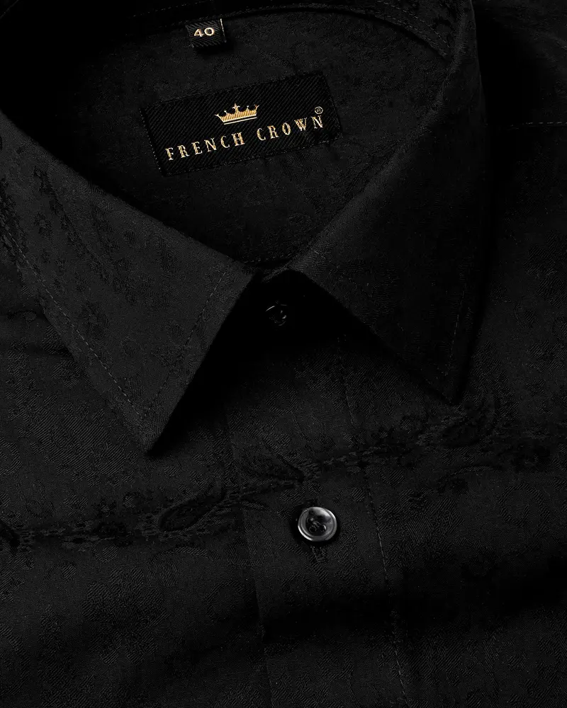Jade Black With Self Paisleys Jacquard Textured Premium Giza    Cotton Shirt 1