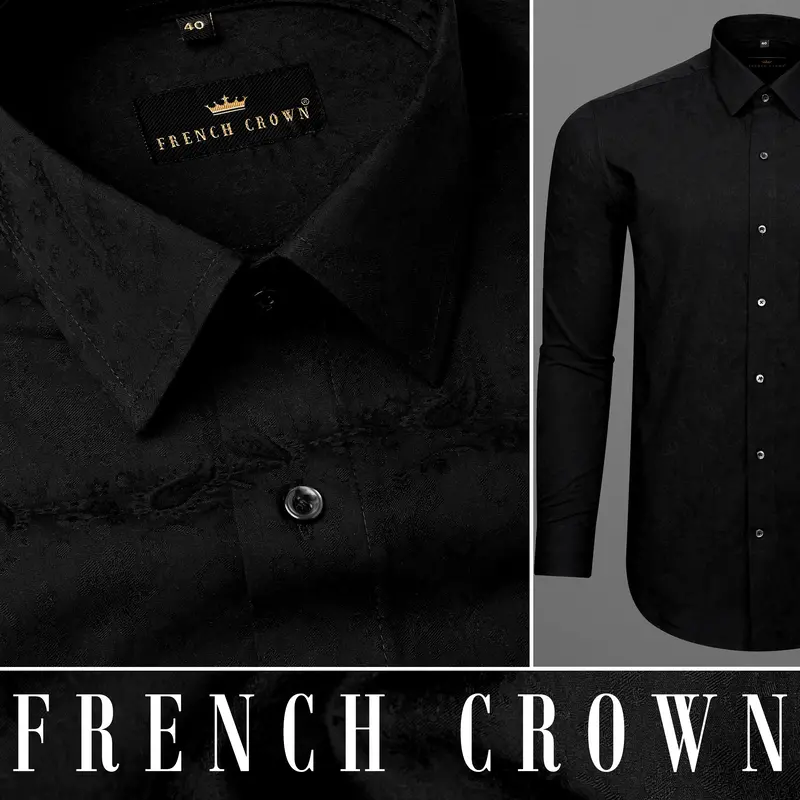 Jade Black With Self Paisleys Jacquard Textured Premium Giza Cotton Shirt 10