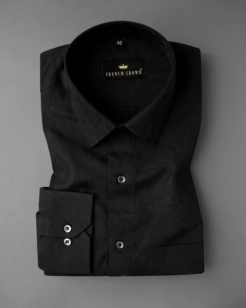 Jade Black With Self Paisleys Jacquard Textured Premium Giza Cotton Shirt 3