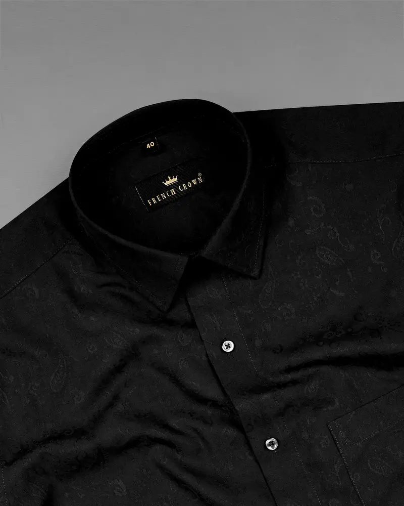 Jade Black With Self Paisleys Jacquard Textured Premium Giza Cotton Shirt 4