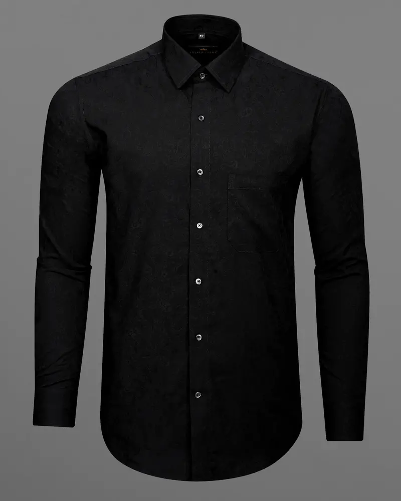 Jade Black With Self Paisleys Jacquard Textured Premium Giza Cotton Shirt 5