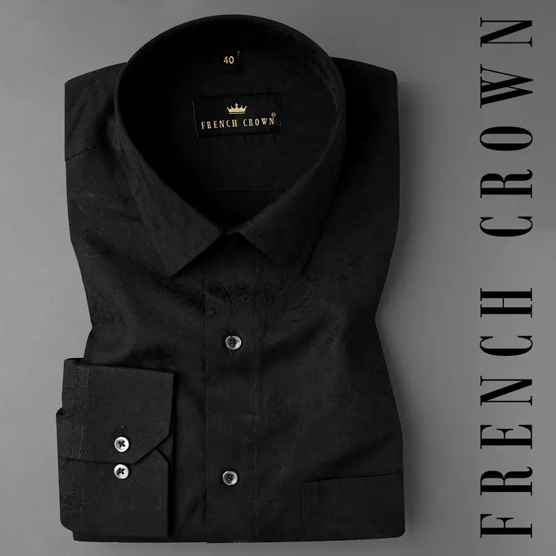 Jade Black With Self Paisleys Jacquard Textured Premium Giza Cotton Shirt 7