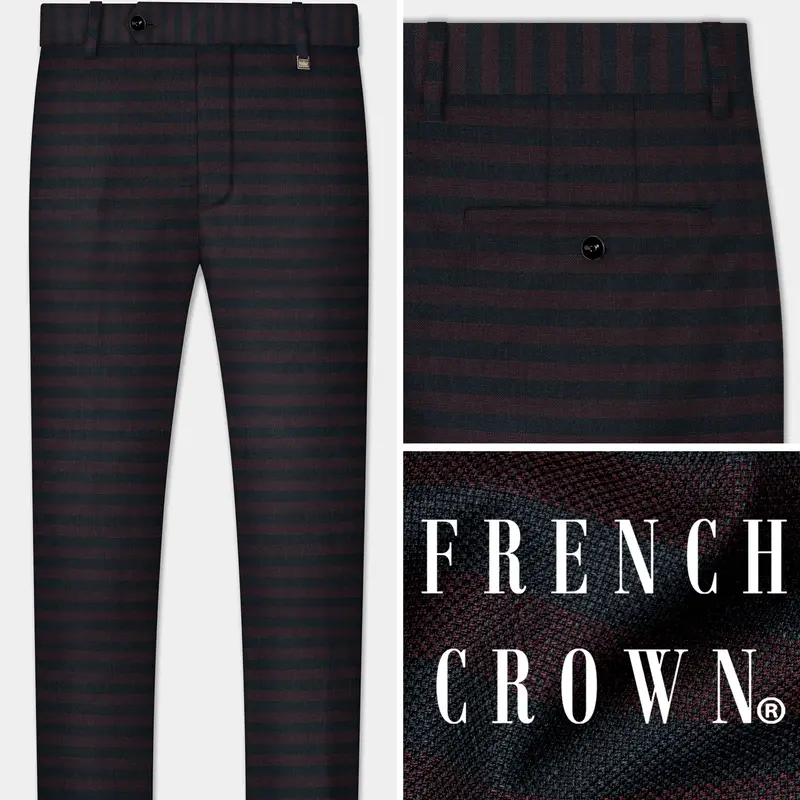 Jade Black With Shark Brown Striped Wool Blend Pant 1