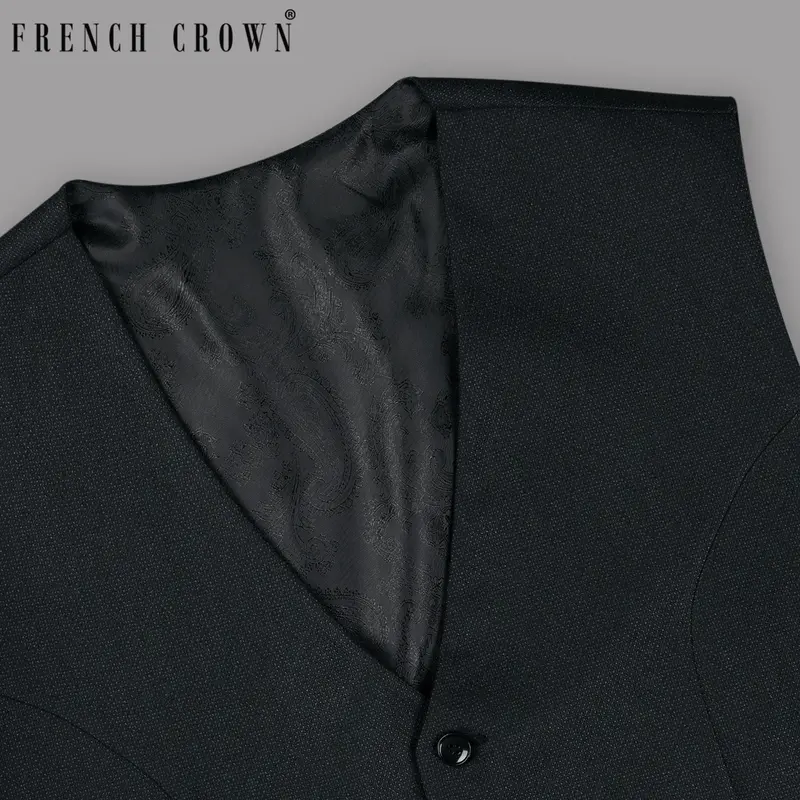 Jade Black With Subtle Navy Dots Wool Rich Waistcoat 1