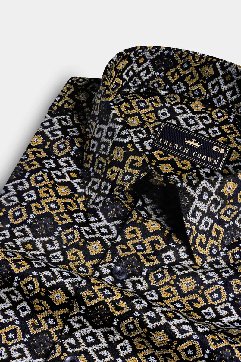 Jade Black With Tiara Gray And Kumera Brown Printed Subtle Sheen Super Soft Premium Cotton Shirt 1