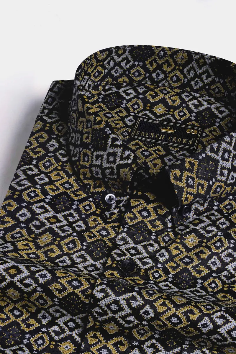 Jade Black With Tiara Gray And Kumera Brown Printed Subtle Sheen Super Soft Premium Cotton Shirt 1
