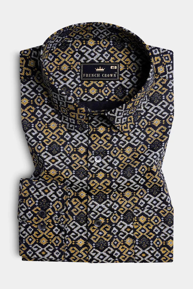 Jade Black With Tiara Gray And Kumera Brown Printed Subtle Sheen Super Soft Premium Cotton Shirt 3
