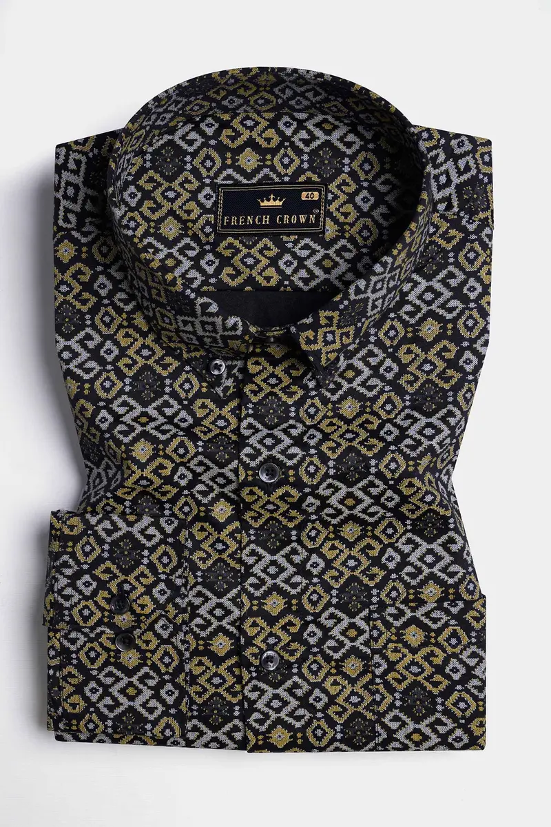 Jade Black With Tiara Gray And Kumera Brown Printed Subtle Sheen Super Soft Premium Cotton Shirt 3