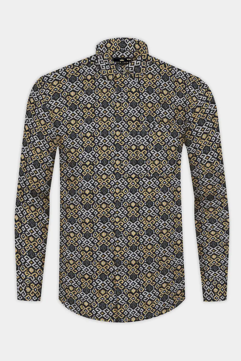 Jade Black With Tiara Gray And Kumera Brown Printed Subtle Sheen Super Soft Premium Cotton Shirt 4