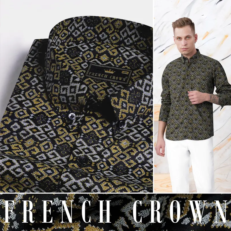 Jade Black With Tiara Gray And Kumera Brown Printed Subtle Sheen Super Soft Premium Cotton Shirt 4