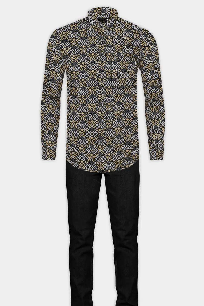 Jade Black With Tiara Gray And Kumera Brown Printed Subtle Sheen Super Soft Premium Cotton Shirt 6