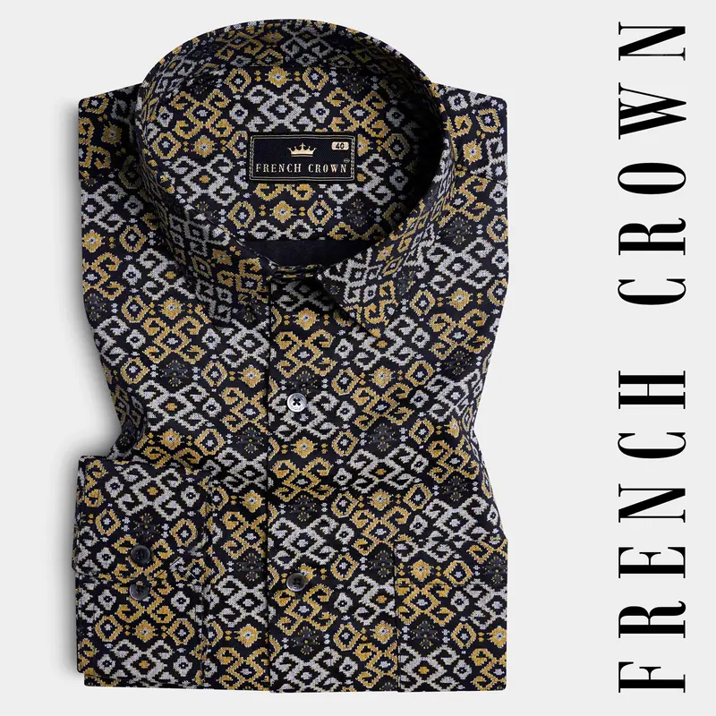 Jade Black With Tiara Gray And Kumera Brown Printed Subtle Sheen Super Soft Premium Cotton Shirt 7